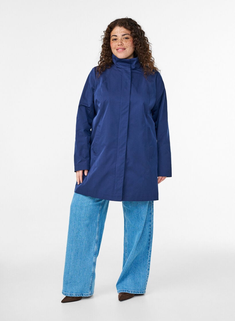 Transitional jacket with pockets and a high collar, Blue, Model image number 1