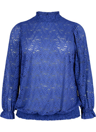 Long-sleeved lace blouse with smock, Deep Ultramarine, Packshot image number 0