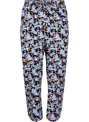 Loose viscose pyjama bottoms with print, Black Blue Flower, Packshot image number 1