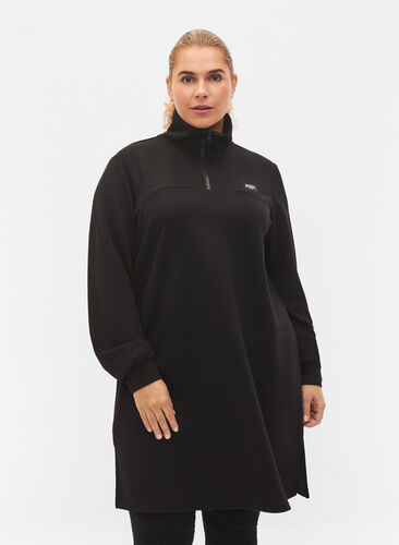 Sweat dress with high collar, Black, Model image number 0