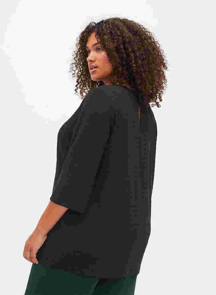 Blouse with 3/4 sleeves and v-neckline, Black, Model image number 1