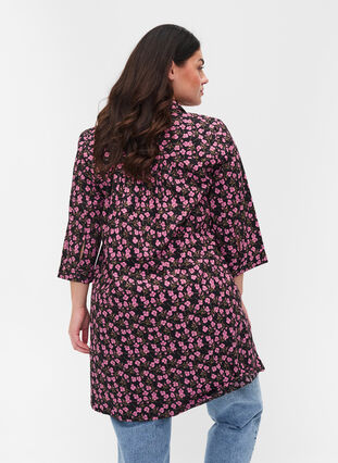 Printed tunic with 3/4-length sleeves, Flower AOP, Model image number 1