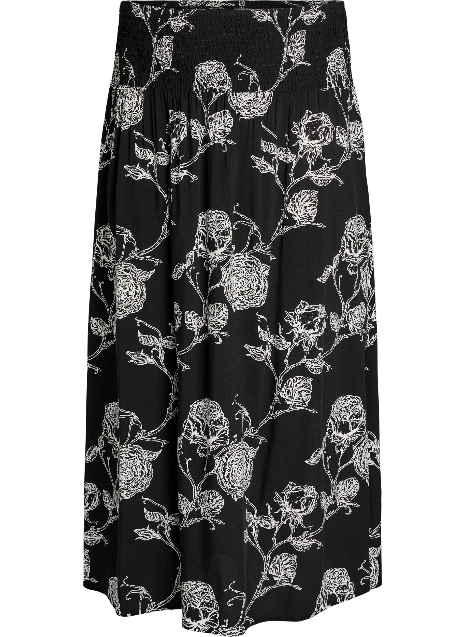 Zizzifashion Viscose maxi skirt with smocking, Black, Packshot image number 0