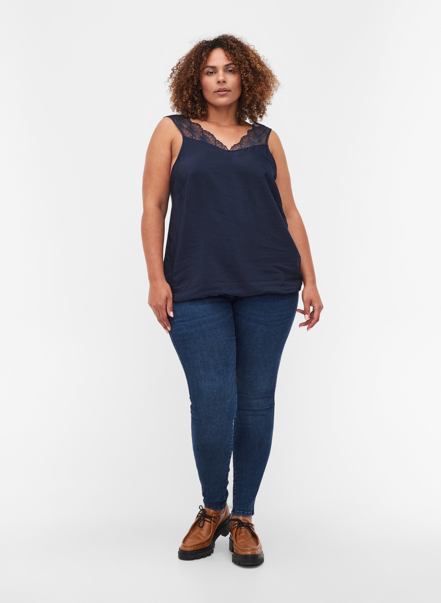 Zizzifashion Top with lace and an elasticated hem , Navy Blazer, Model image number 2