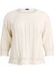 Knitted top with eyelet embroidery and 3/4 sleeves, Beige, Packshot image number 0