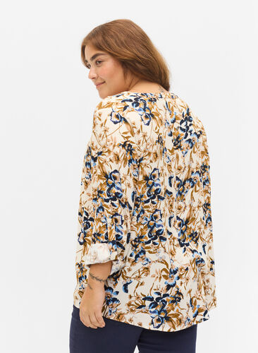 100% viscose blouse with floral print, Ecru Flower, Model image number 1