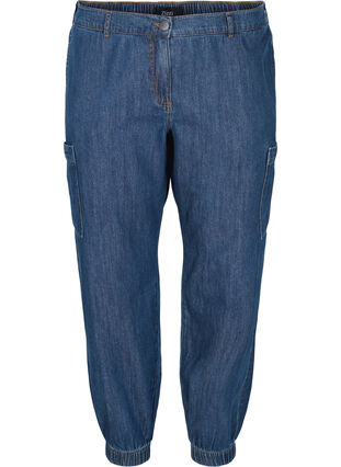 Cargo jeans with pockets, Dark blue denim, Packshot image number 0