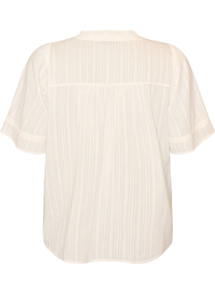 Cotton blouse with decorative bands, Vanilla, Packshot image number 1