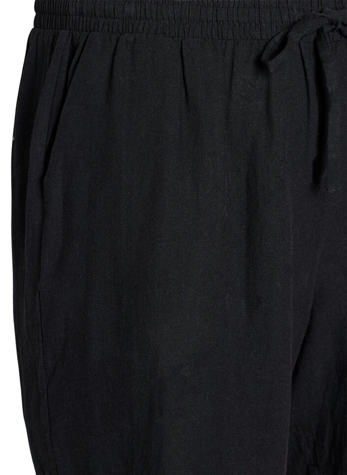 Loose shorts in linen and viscose, Black, Packshot image number 2