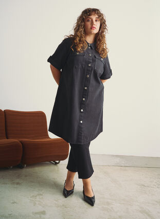 black short sleeve denim dress Joanna Short Sleeve Denim Dress Medium Wash / M