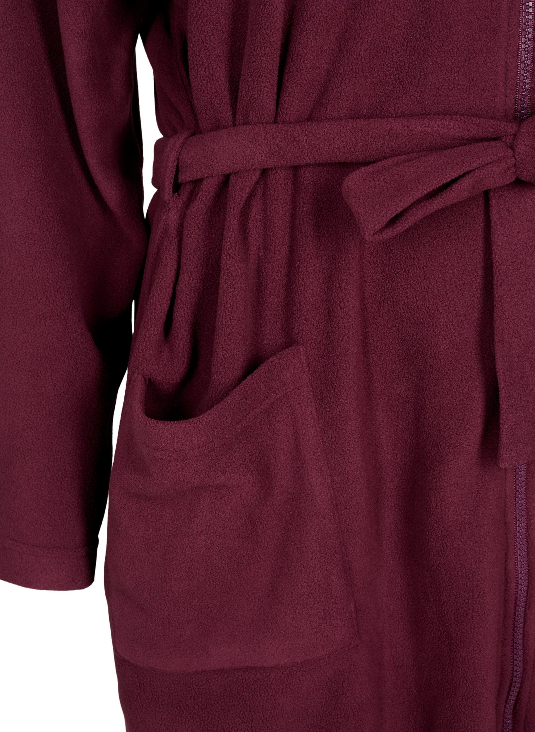 Zizzifashion Morning robe with zipper and hood, Dark Bordeaux, Packshot image number 3