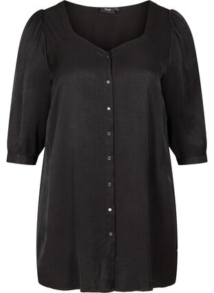 3/4-sleeved tunic with buttons, Black, Packshot image number 0