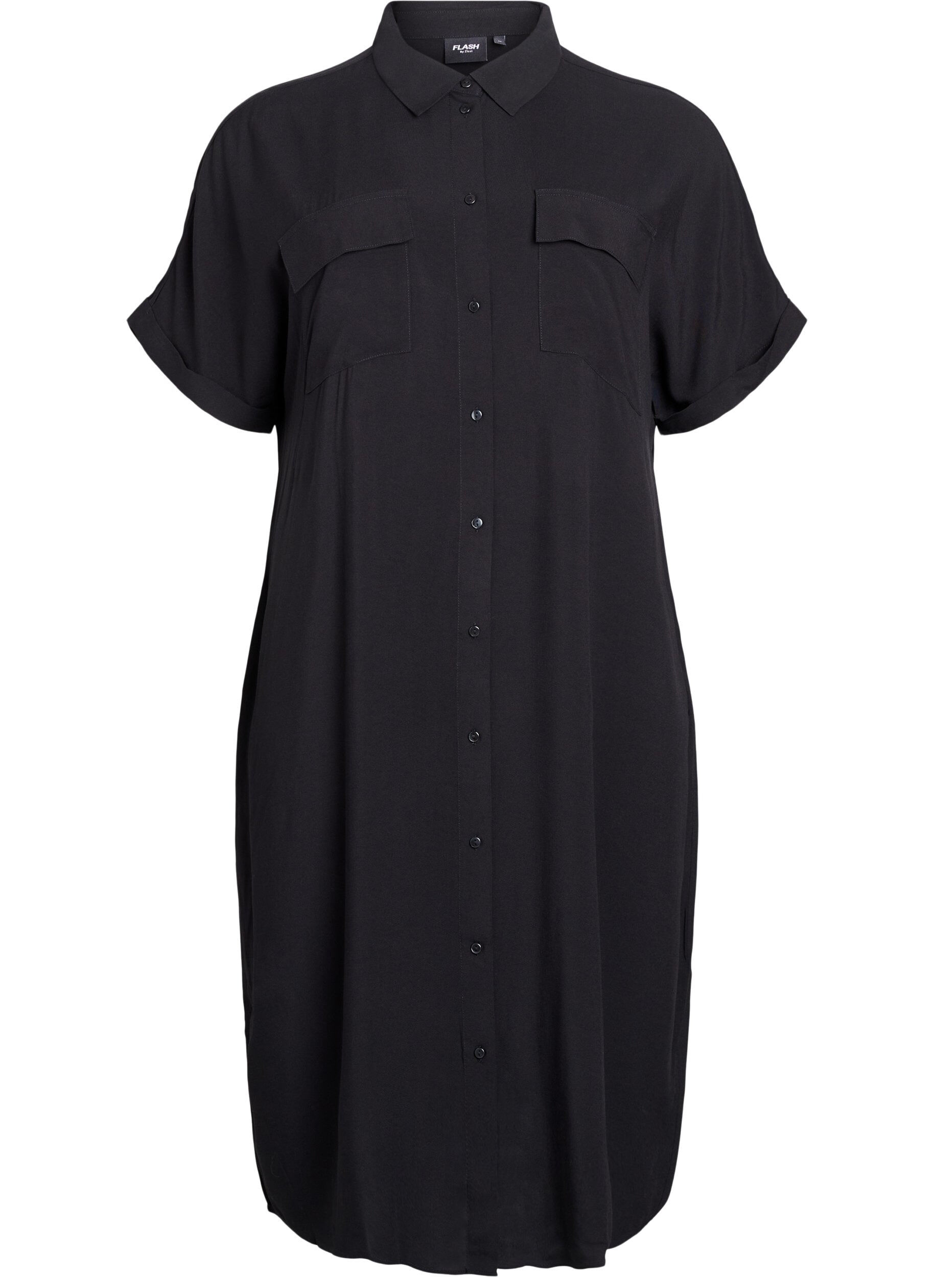 Zizzifashion FLASH - Long shirt dress with short sleeves, Black, Packshot image number 0