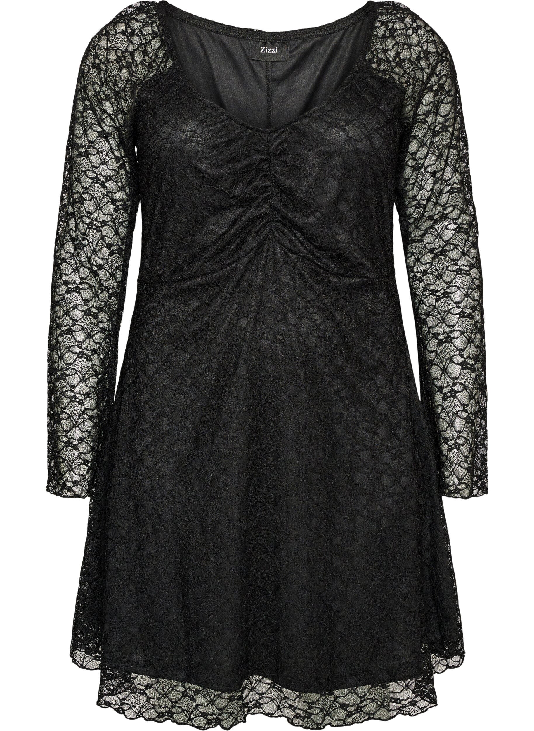ZizzifashionLace dress with trumpet sleeves and an A-line shape, Black, Packshot image number 0