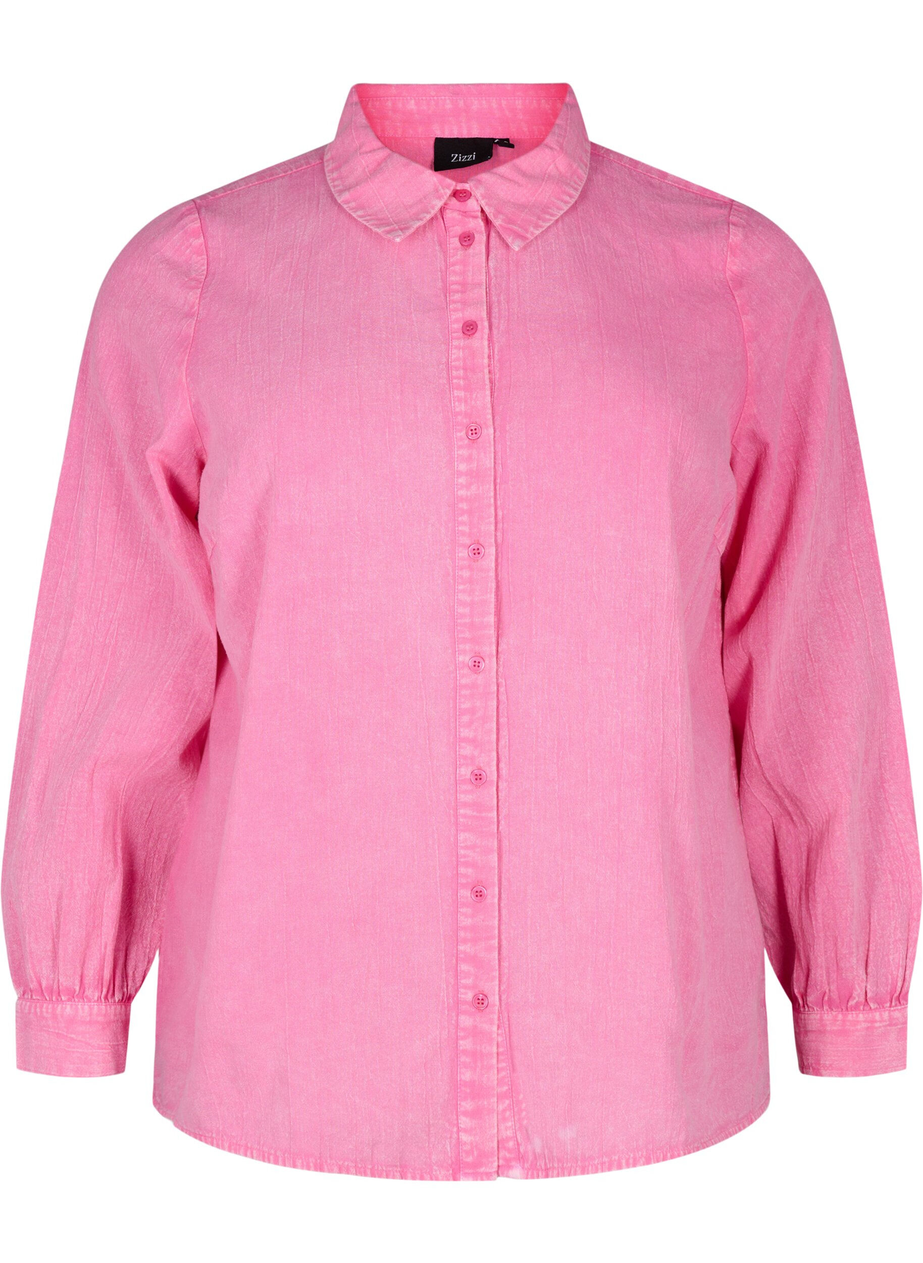 Zizzifashion Solid coloured denim shirt, Pink Power, Packshot image number 0