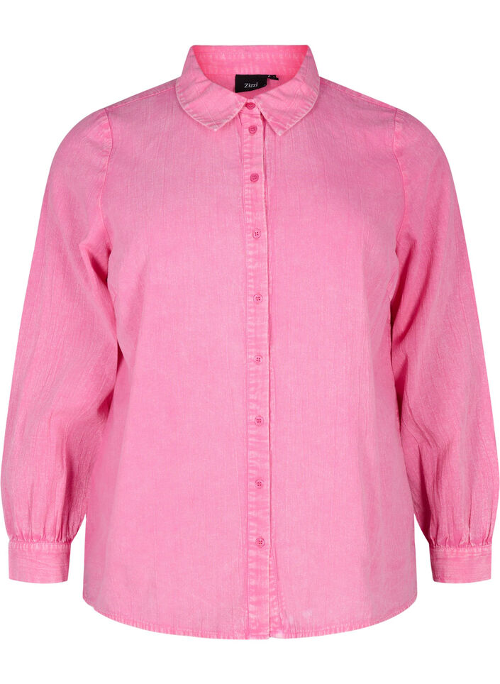 Solid coloured denim shirt, Pink Power, Packshot image number 0