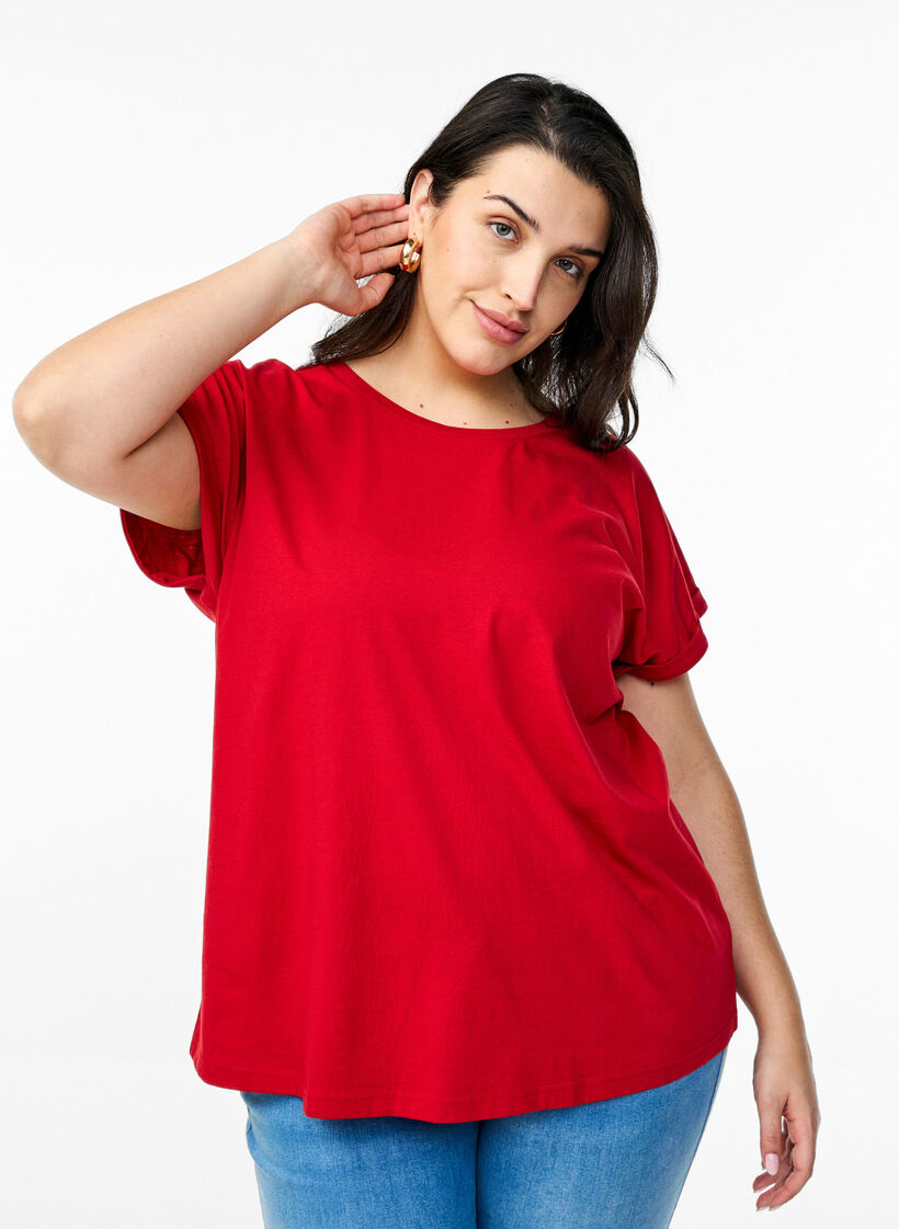 Short sleeved cotton blend t-shirt, Red, Model image number 0