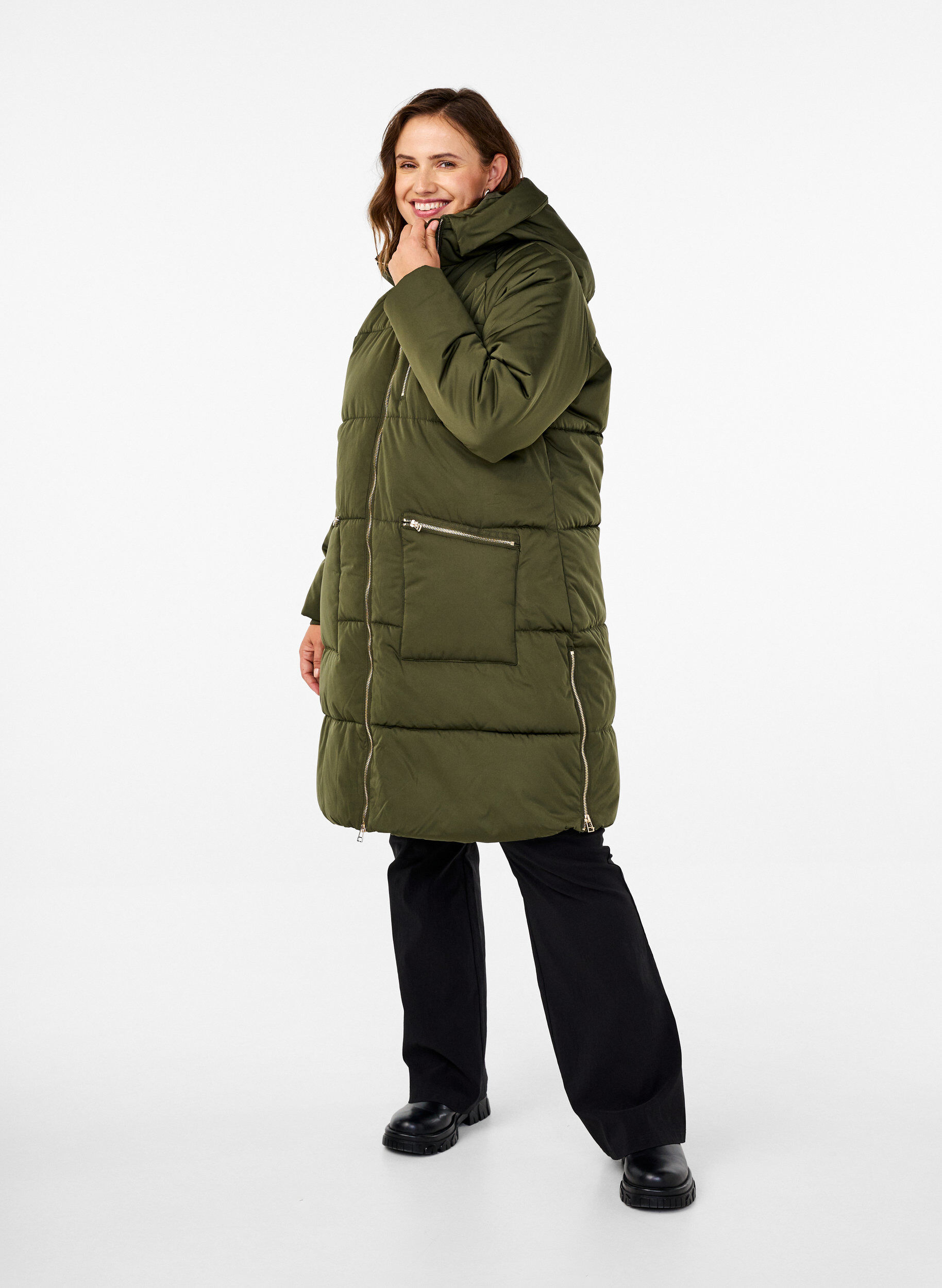 Zizzifashion Puffer coat with hood, Green, Model image number 1