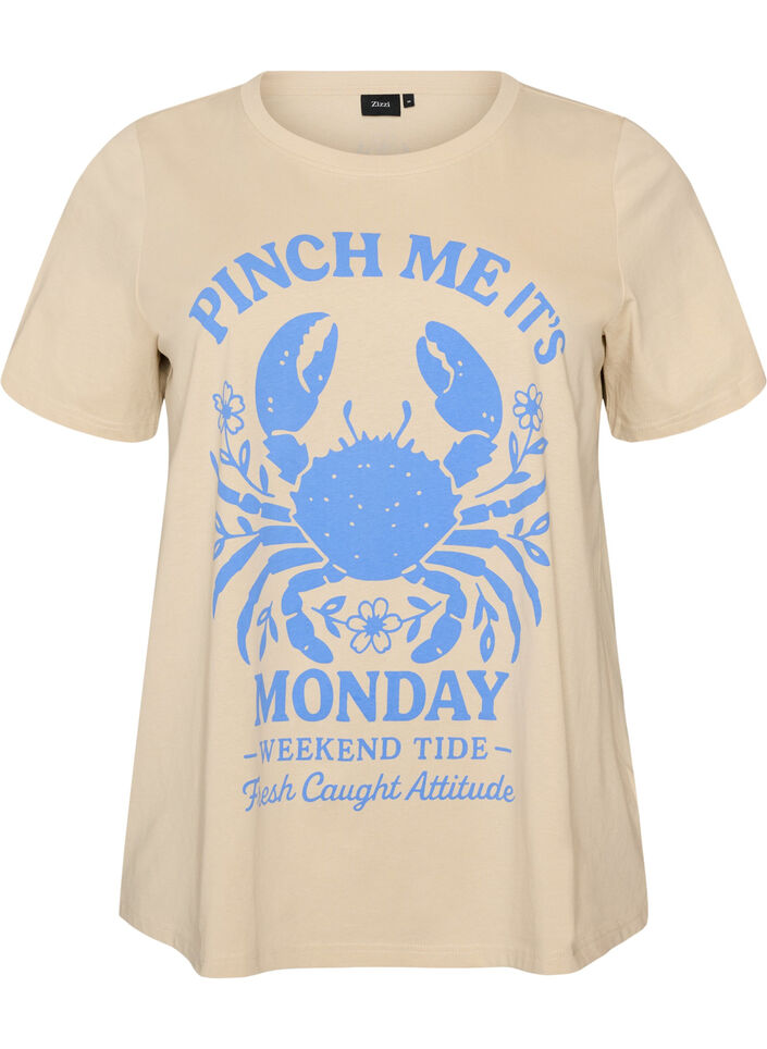 Cotton T-shirt with print, Beige, Packshot image number 0