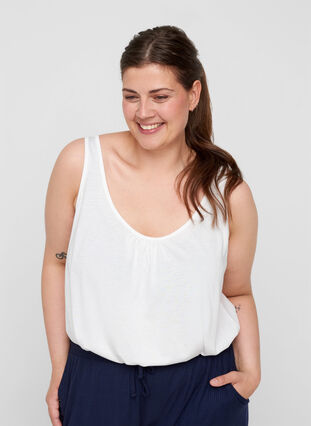 Top with a round neck and A-line, Bright White, Model image number 0