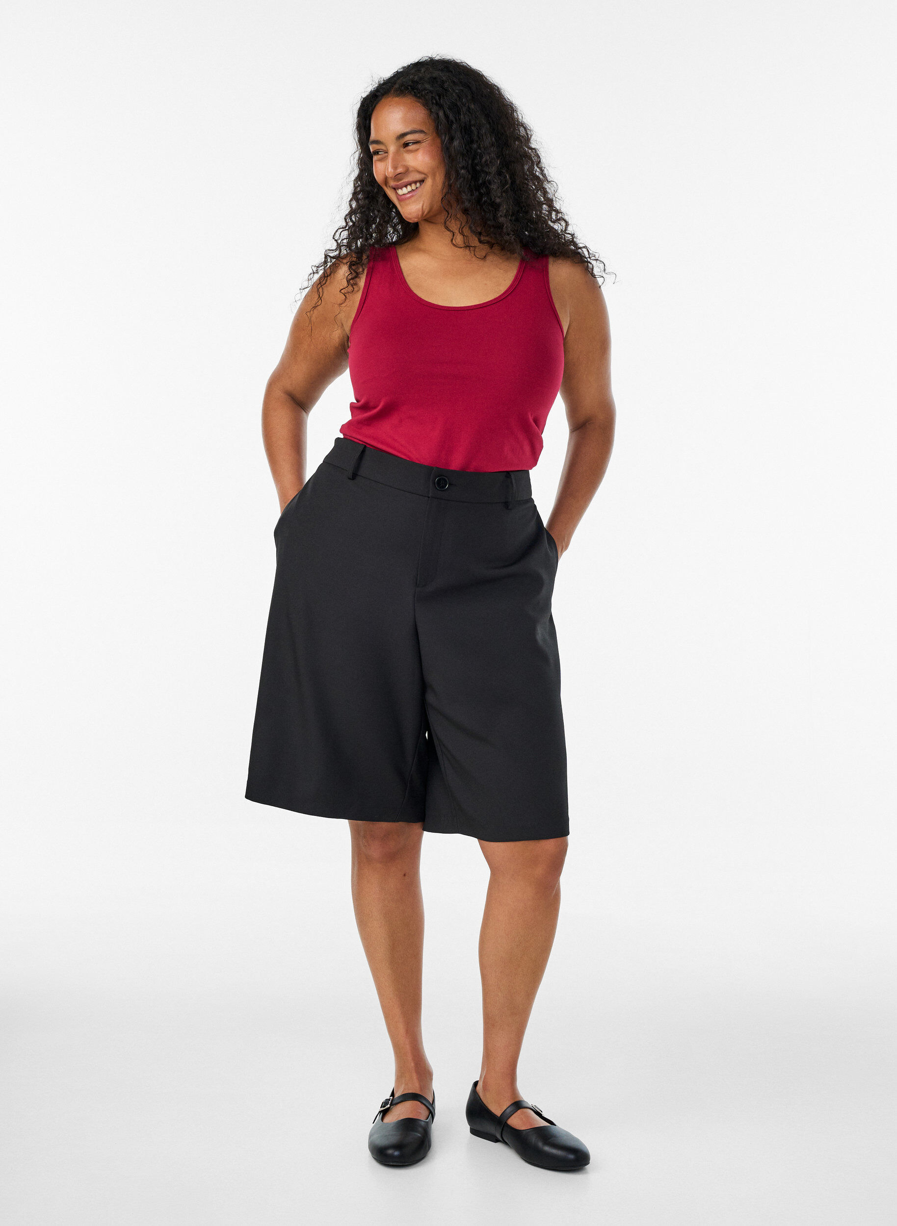 ZizzifashionSolid color basic top in cotton, Red, Model image number 1