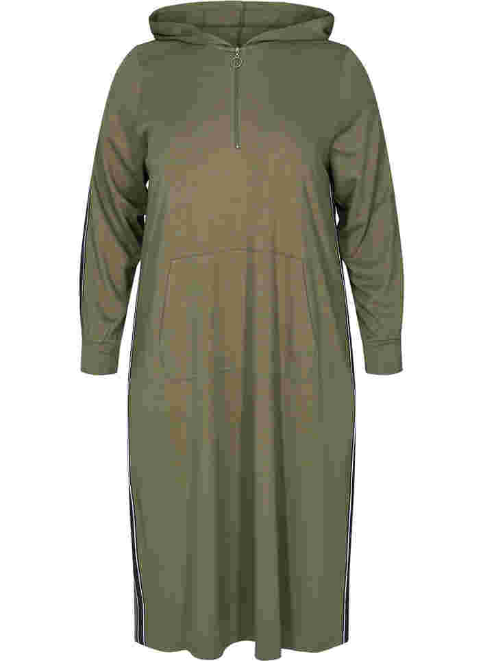Hooded sweat dress with zip, Dusty Olive, Packshot image number 0