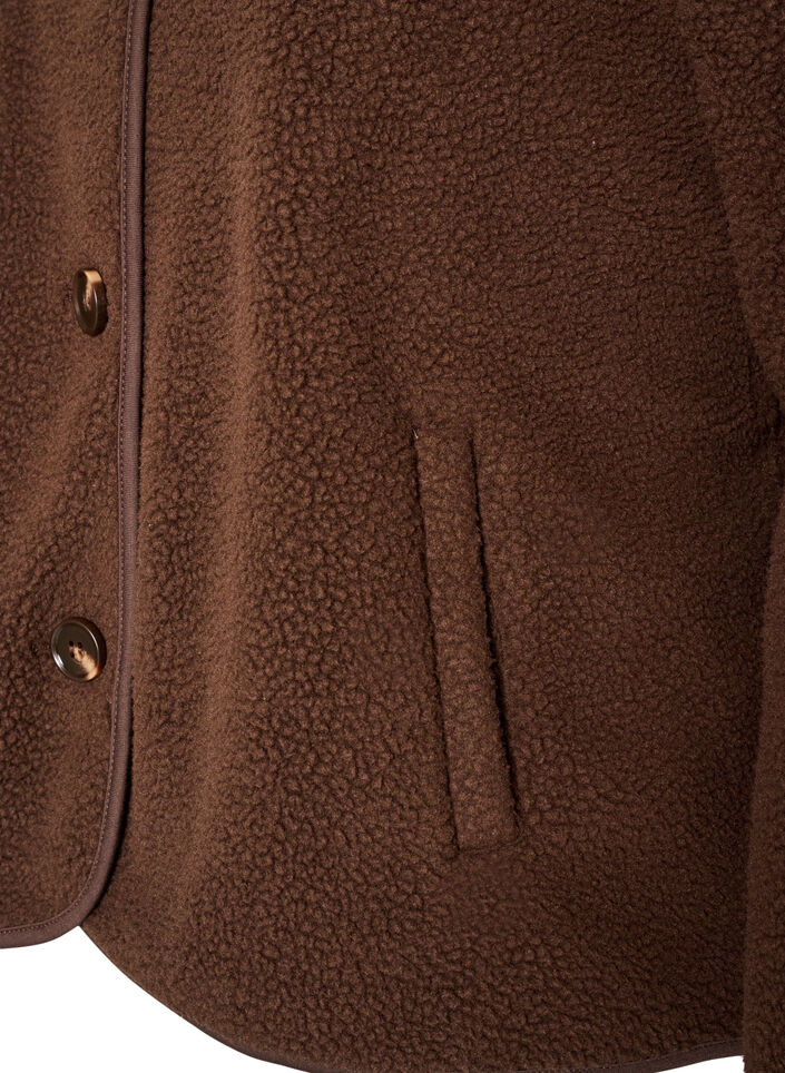 Teddy jacket with a round neck and buttons, Brown, Packshot image number 3