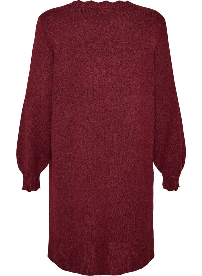 Short knitted dress with wavy hem and slits, Red, Packshot image number 1