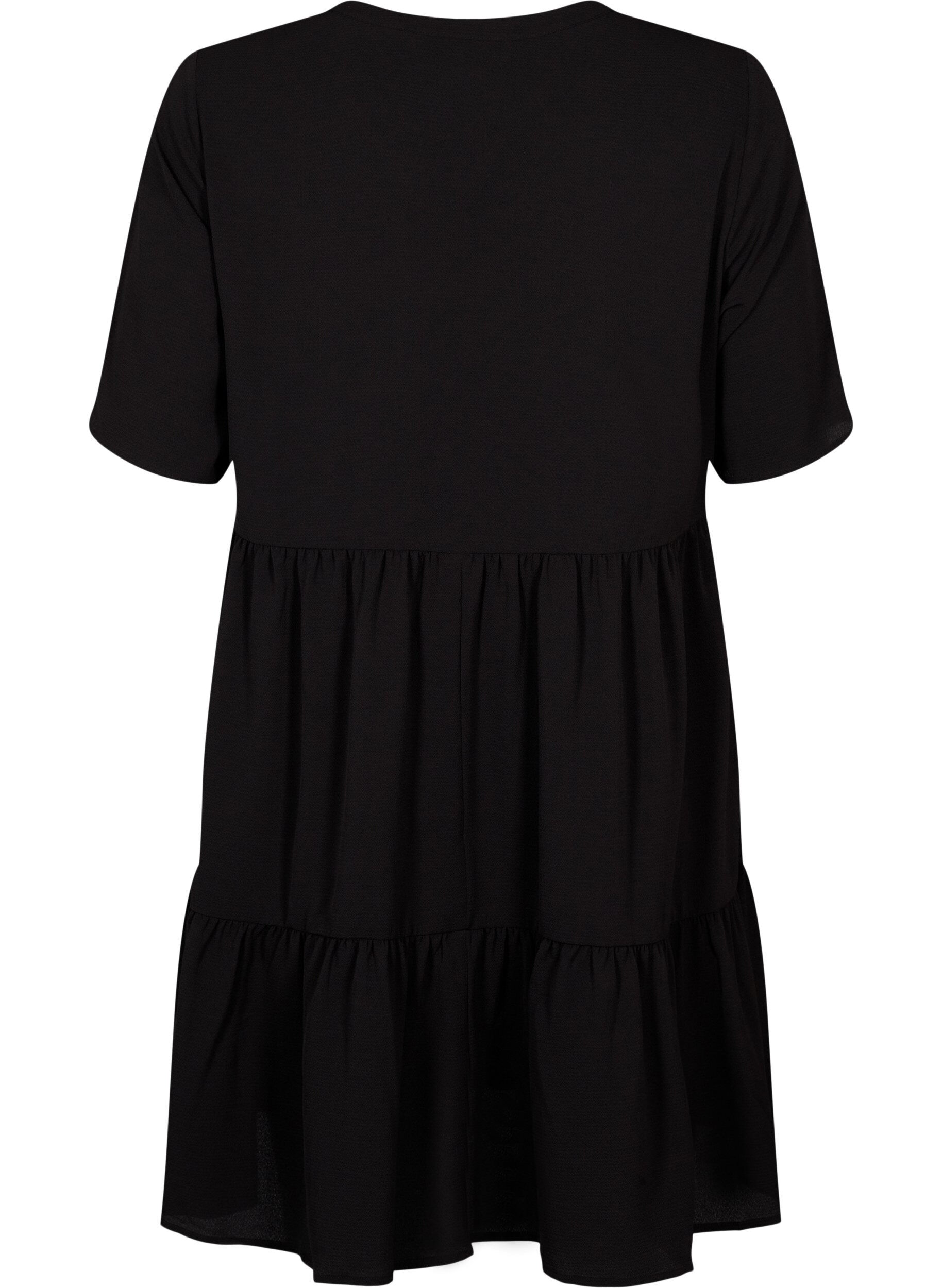 Zizzifashion Short sleeve dress with a-line and cutlines, Black, Packshot image number 1
