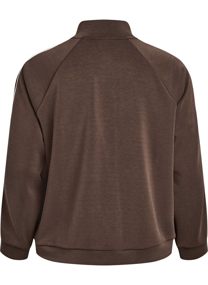 High-neck training top with stripes on the sleeves, Brown, Packshot image number 1