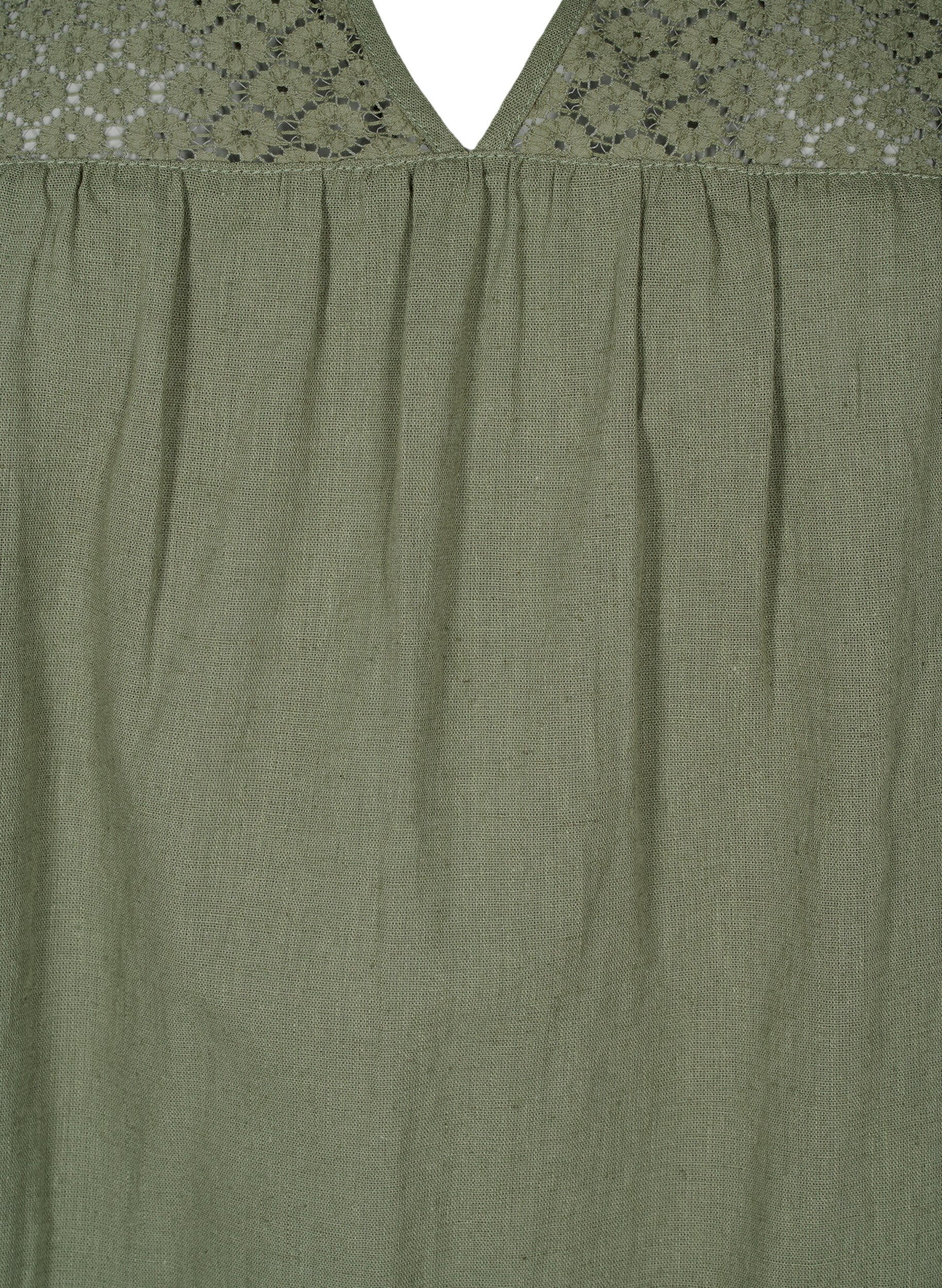 Zizzifashion Dress in a cotton blend with linen and crochet detail, Deep Lichen Green, Packshot image number 2