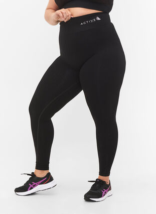 Seamless training leggings with structure, Black, Model image number 2