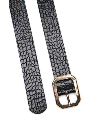 Faux leather belt with croco pattern, Black w. Gold Buckle, Packshot image number 1