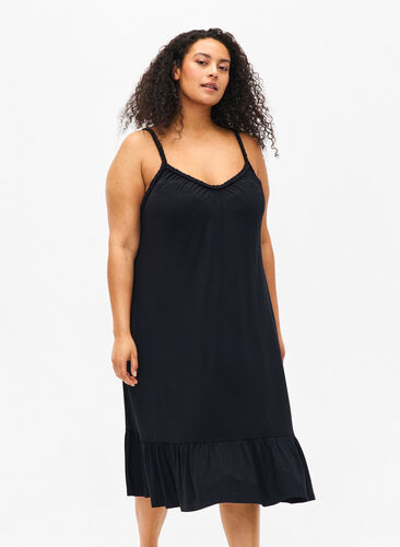 Viscose beach dress with braided straps, Black, Model image number 0