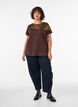 Cotton T-shirt with floral print, Brown, Model image number 1