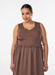 Sleeveless cotton midi dress with rib and muslin, Brown, Model image number 0