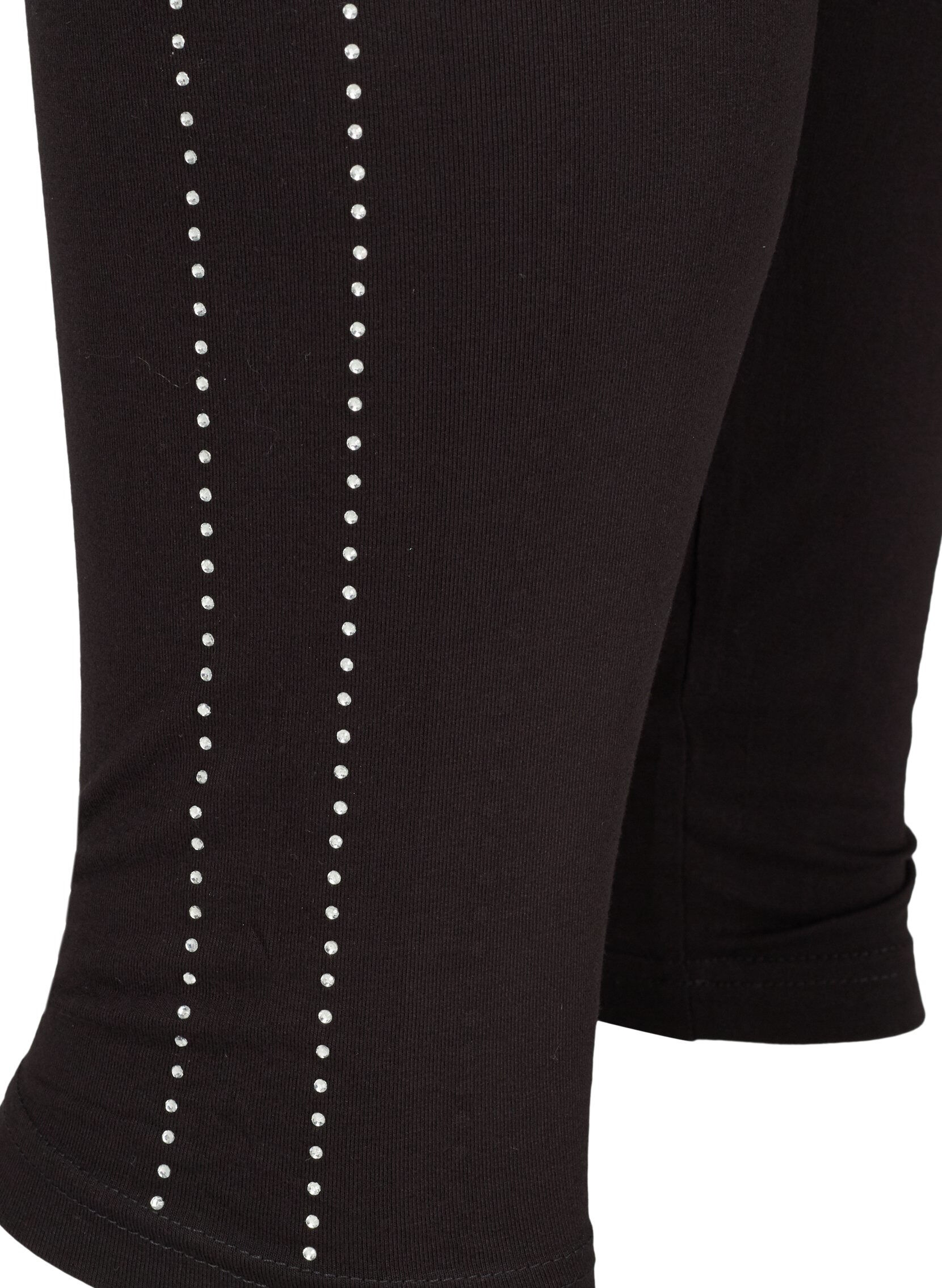 Zizzifashion Viscose leggings with stones on the side, Black, Packshot image number 3