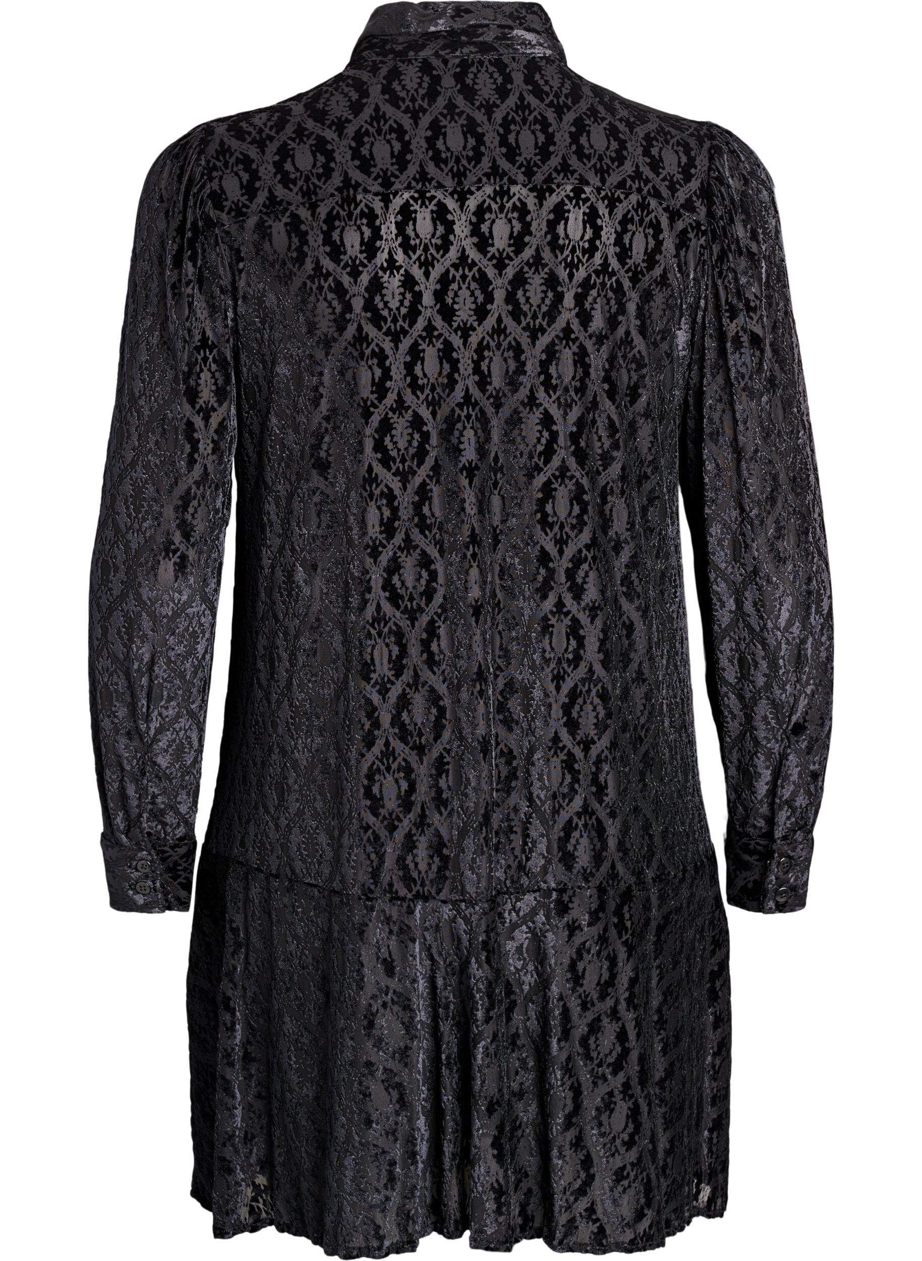 Zizzifashion Short dress with a velour pattern, Black, Packshot image number 1