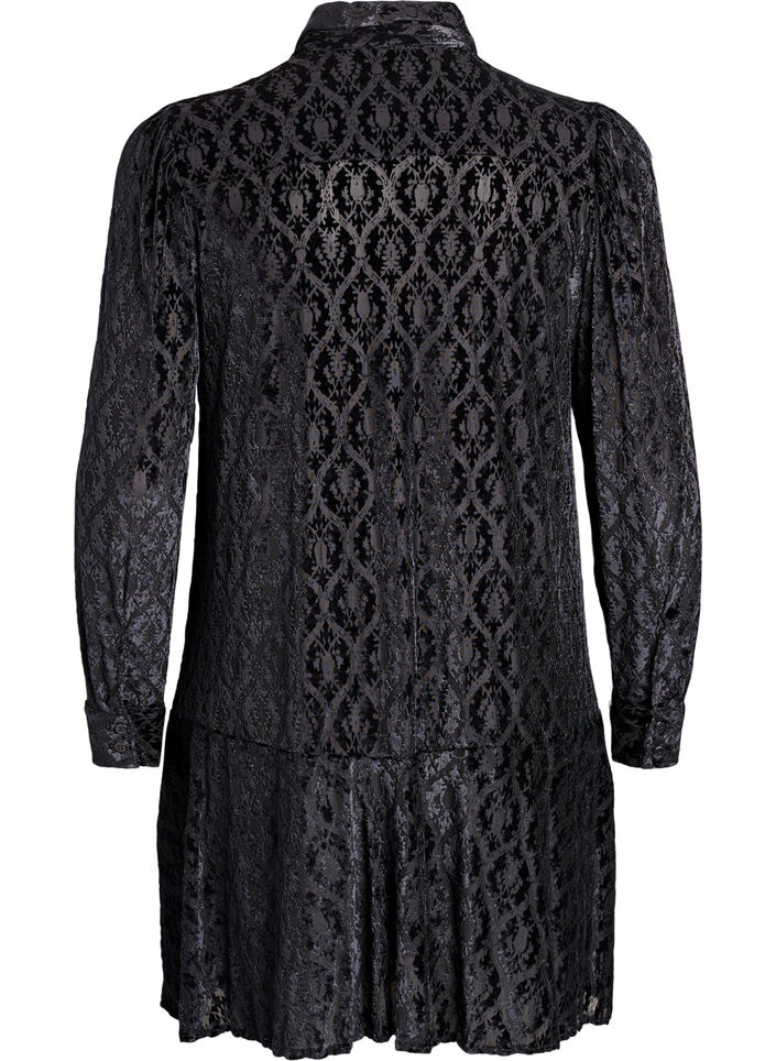 Short dress with a velour pattern, Black, Packshot image number 1
