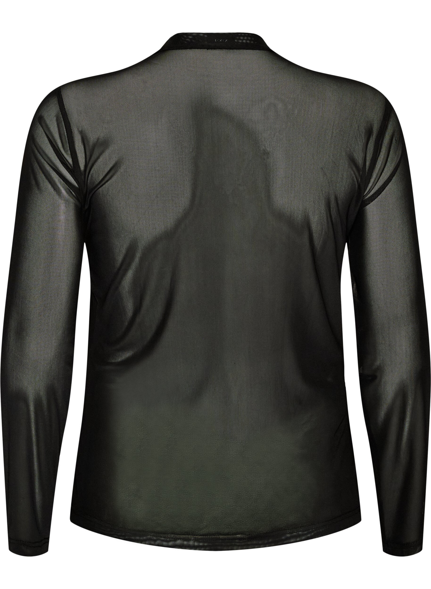 ZizzifashionFitted mesh blouse with long sleeves, Black, Packshot image number 1