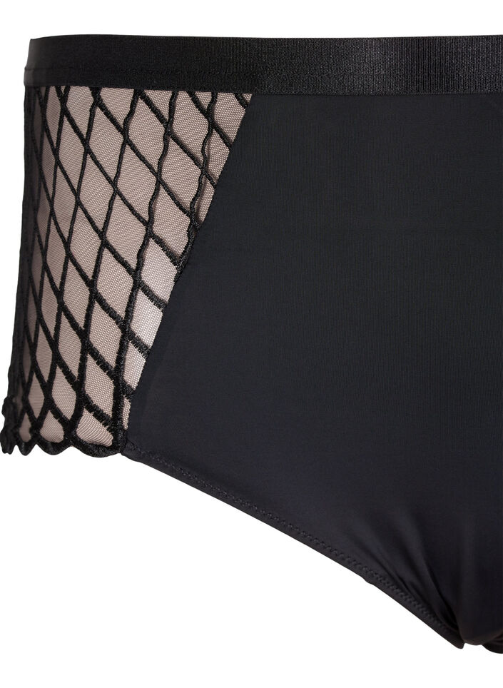 Panties with mesh detail and regular waist, Black, Packshot image number 2