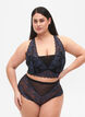 Lace knickers with high waist, Black w. blue lace, Model image number 0