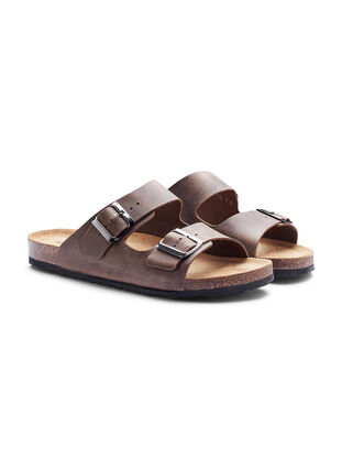 Leather sandals with wide fit, Brown, Packshot image number 1