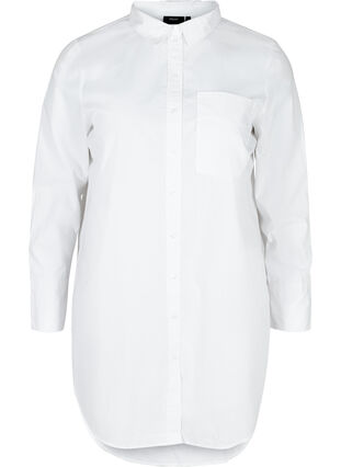 Long cotton shirt with chest pockets, White, Packshot image number 0