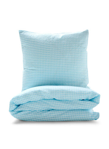 Cotton checkered bedding set, Blue/White Check, Packshot image number 0
