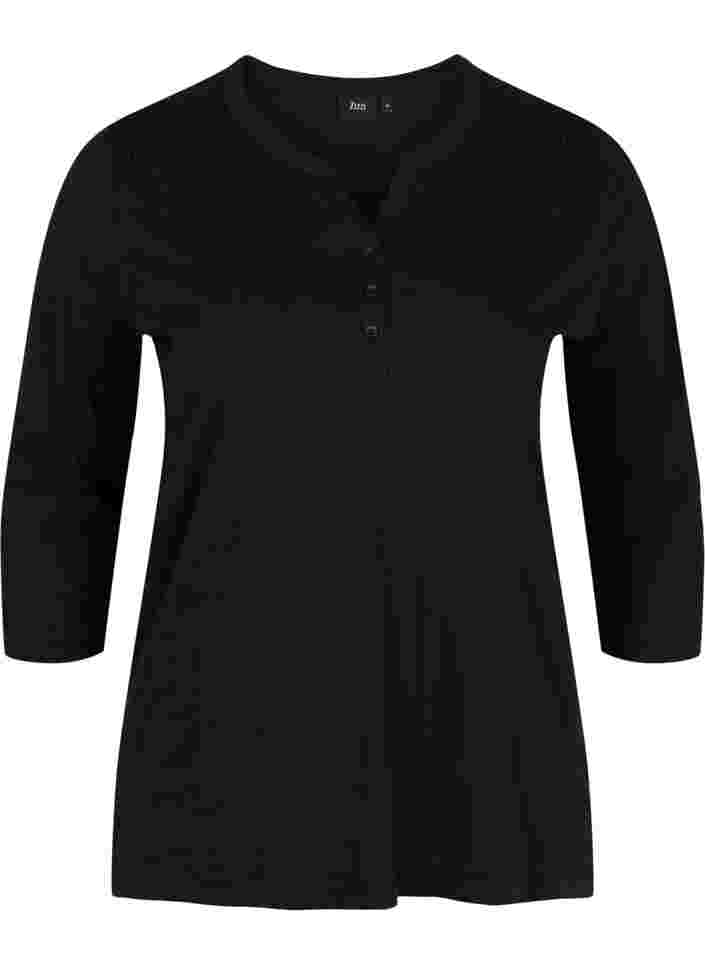 Cotton blouse with 3/4 sleeves, Black, Packshot image number 0