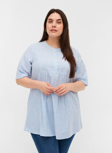 Cotton tunic with striped print, Skyway Stripe, Model image number 0