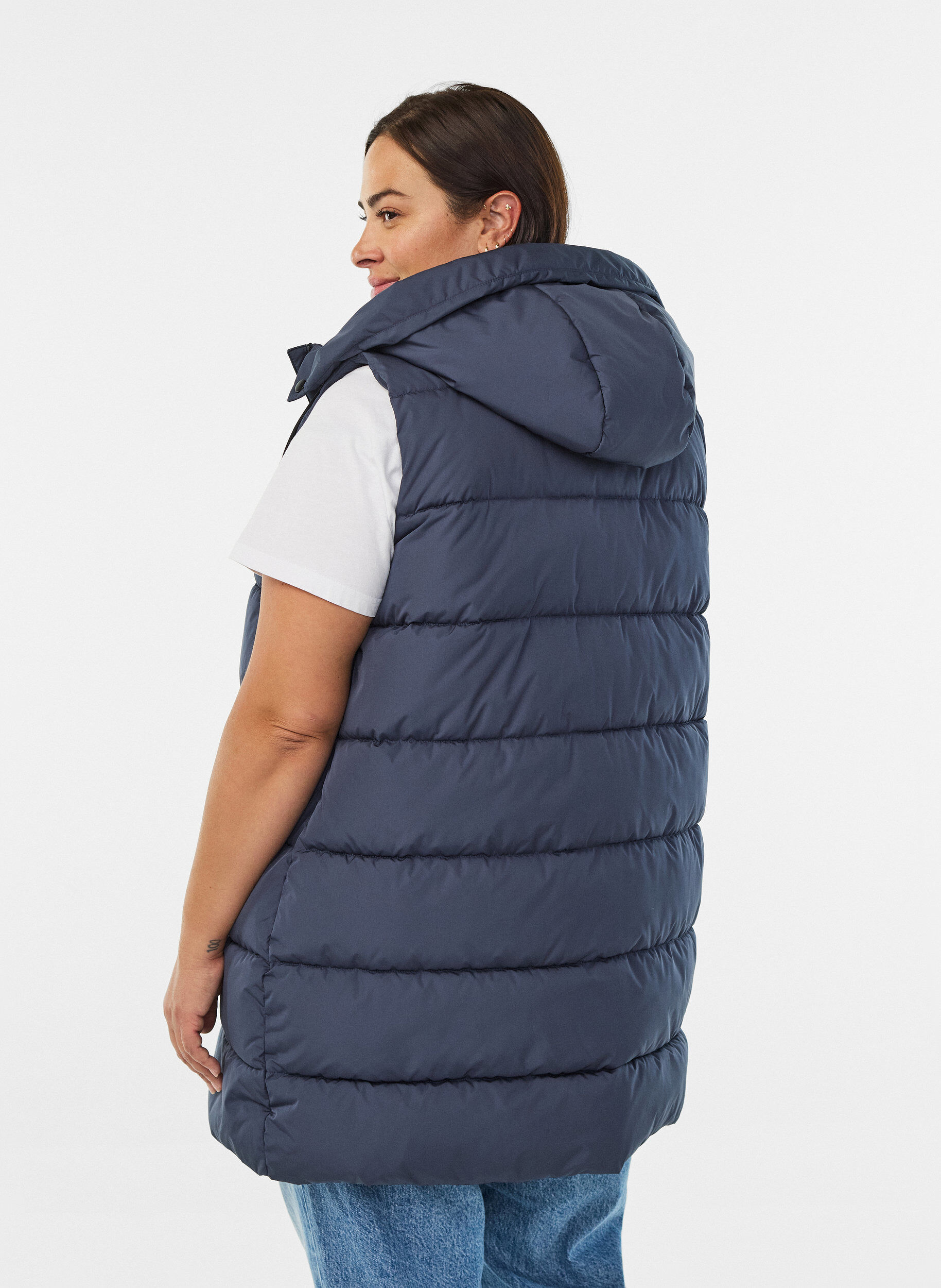 ZizzifashionLong vest with hood and pockets, Blue, Model image number 2