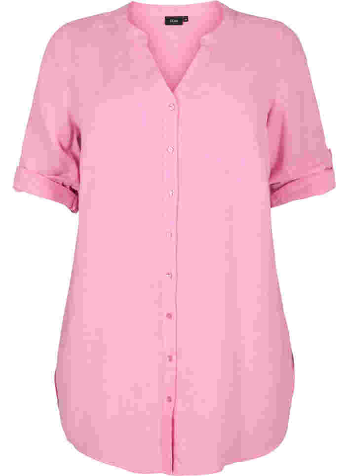 Long shirt with 3/4 sleeves and v-neckline, Rosebloom, Packshot image number 0