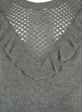 Knitted wool sweater with ruffle detail, Dark Grey Melange, Packshot image number 2